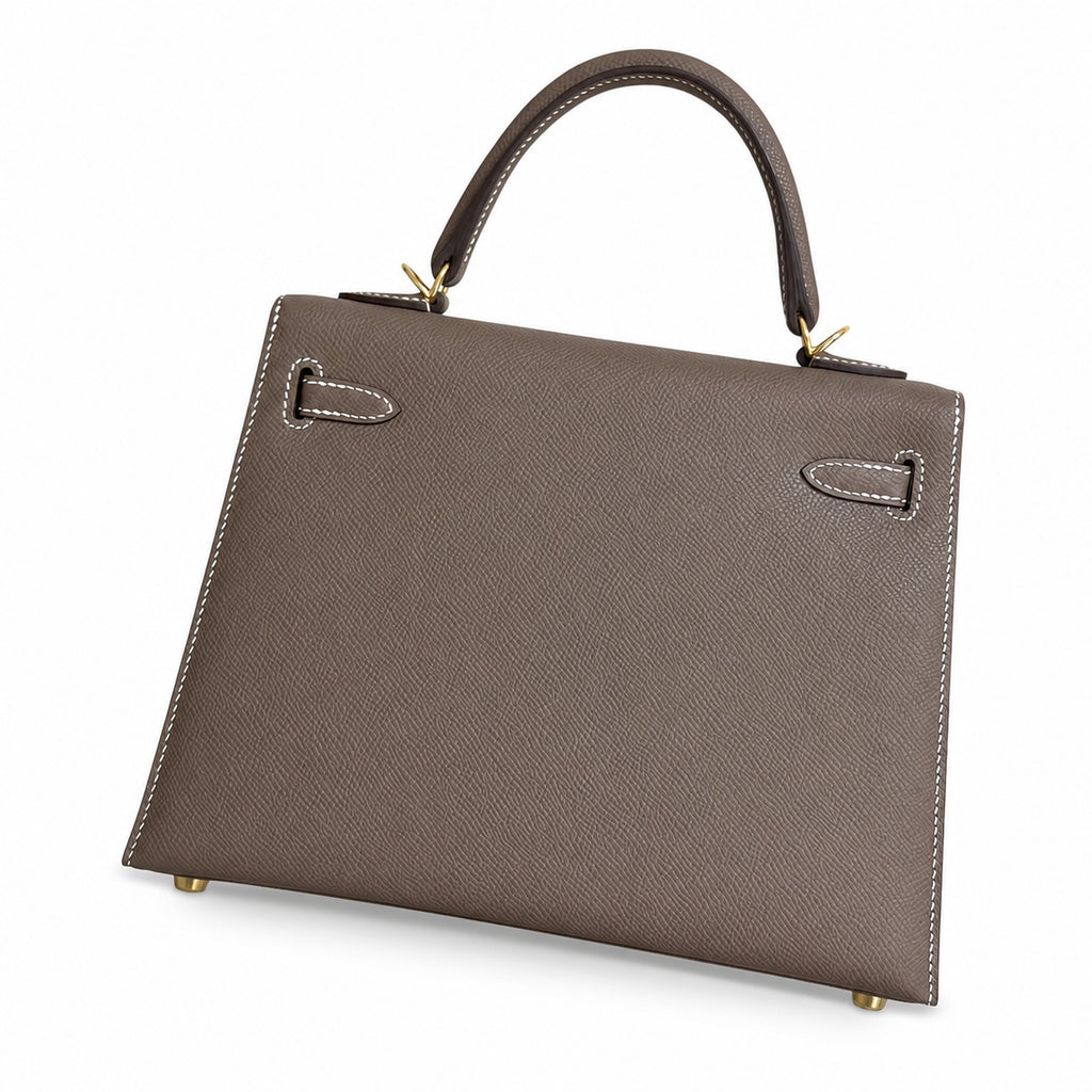Elephant gray, gold and silver buckles, Kelly 25, imported Epsom