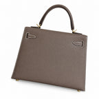 Elephant gray, gold and silver buckles, Kelly 25, imported Epsom