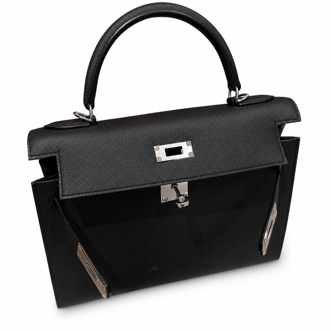 kelly32cm, ck89/Black, Epsom, sliver, all handmade‼ ️Kelly 32cm, black, palm print, silver buckle, high-end handmade exclusive customization‼ ️Purely hand-made nails, hand-engraved hardware, fine stee