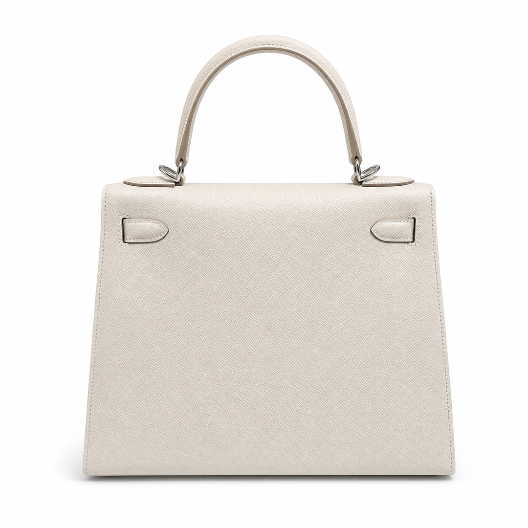 kelly28cm, ck10/Craie, Epsom, sliver, all handmade‼ ️Kelly 28cm, milkshake white, palm print, silver buckle, high-end handmade exclusive customization‼ ️Purely hand-made nails, hand-engraved hardware,