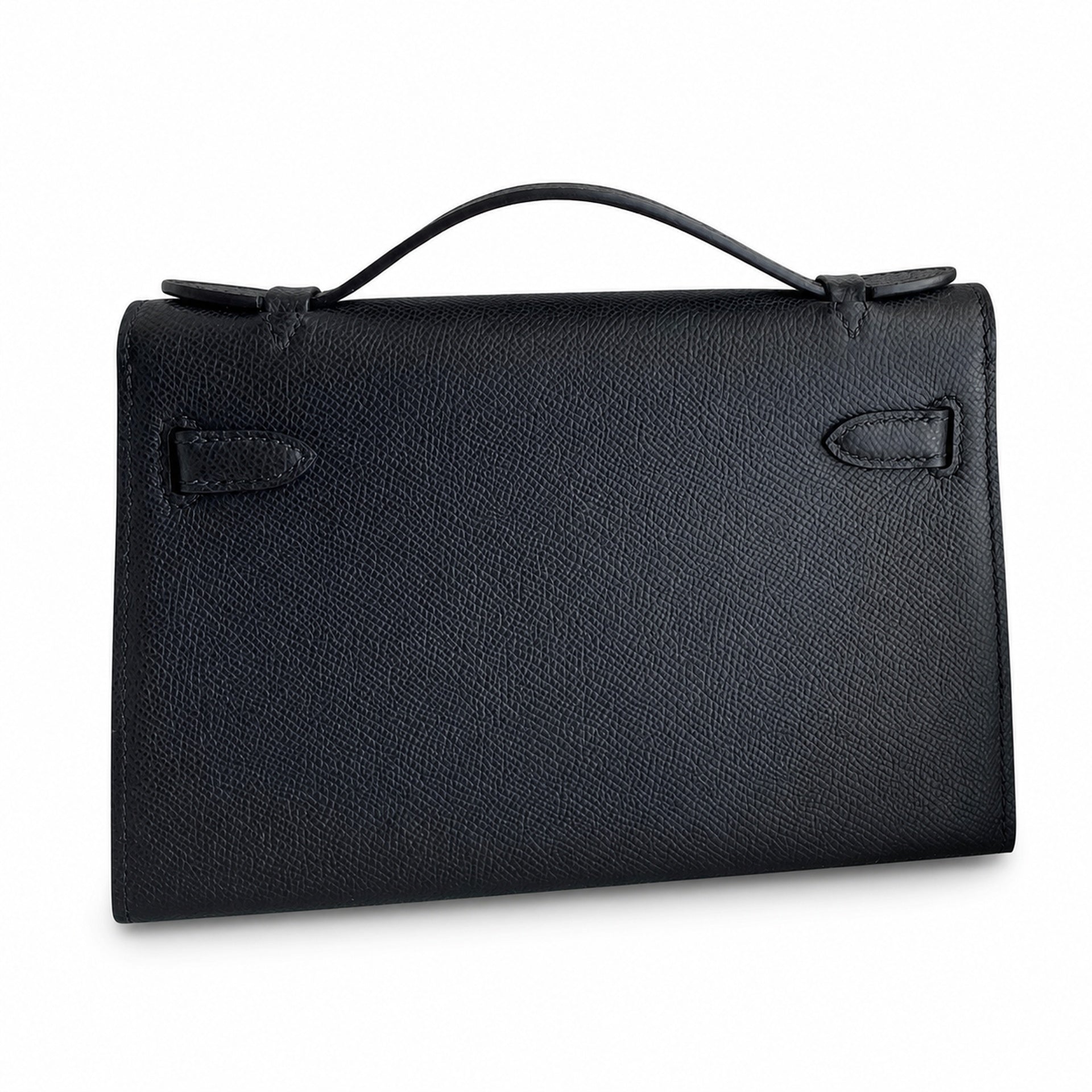 First generation handbag evening bag Kelly 22cm Epsom leather black silver buckle wax thread