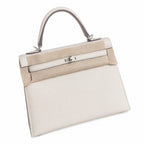 Milkshake white, gold buckle and silver buckle, Kelly 25, imported Epsom