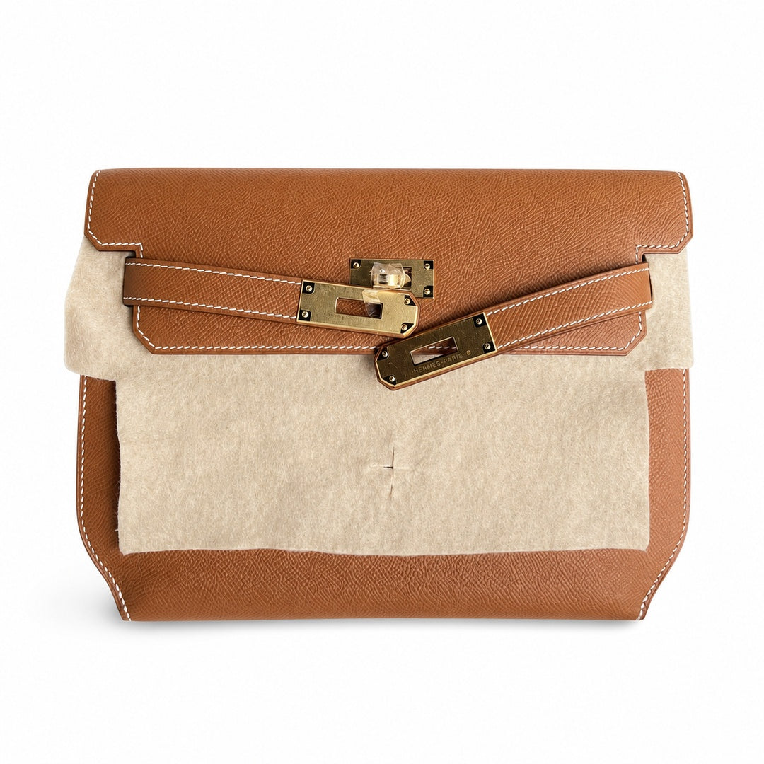 Customer order💕 kelly depeches25 golden brown epsom gold buckle hand-stitched men's handbag🎉