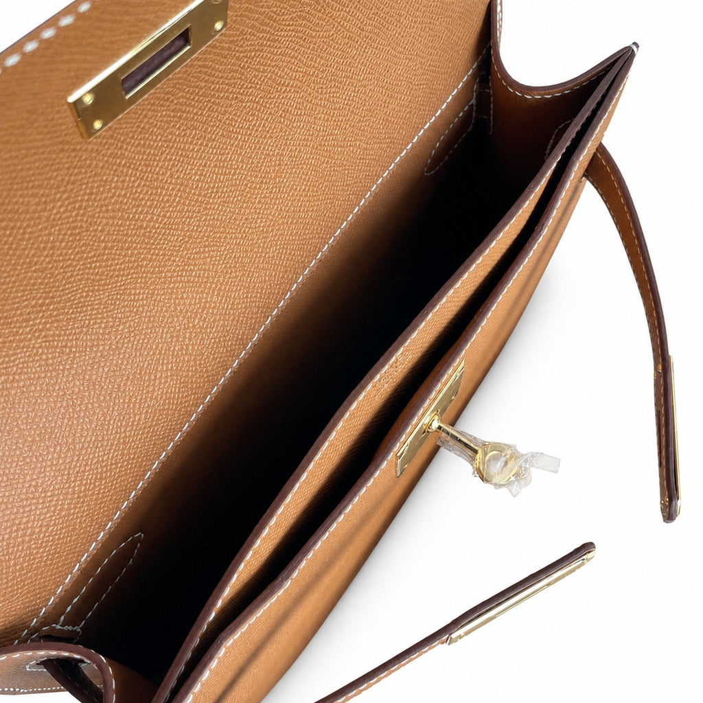 Customer order💕 kelly depeches25 golden brown epsom gold buckle hand-stitched men's handbag🎉