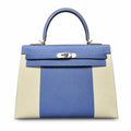 Kelly 32cm Epsom Leather 10 Craie Milkshake White R2 Blue Agate Bright Blue Top Handmade! Counter quality!