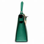 mini kelly 2, U4/Vert Verigo, Epsom, silver, 19cm, all handmade‼ ️Mini Kelly II, velvet green, palm print, silver buckle, 19cm, high-end fully handmade and customized‼ ️Purely hand-made nails, hand-en
