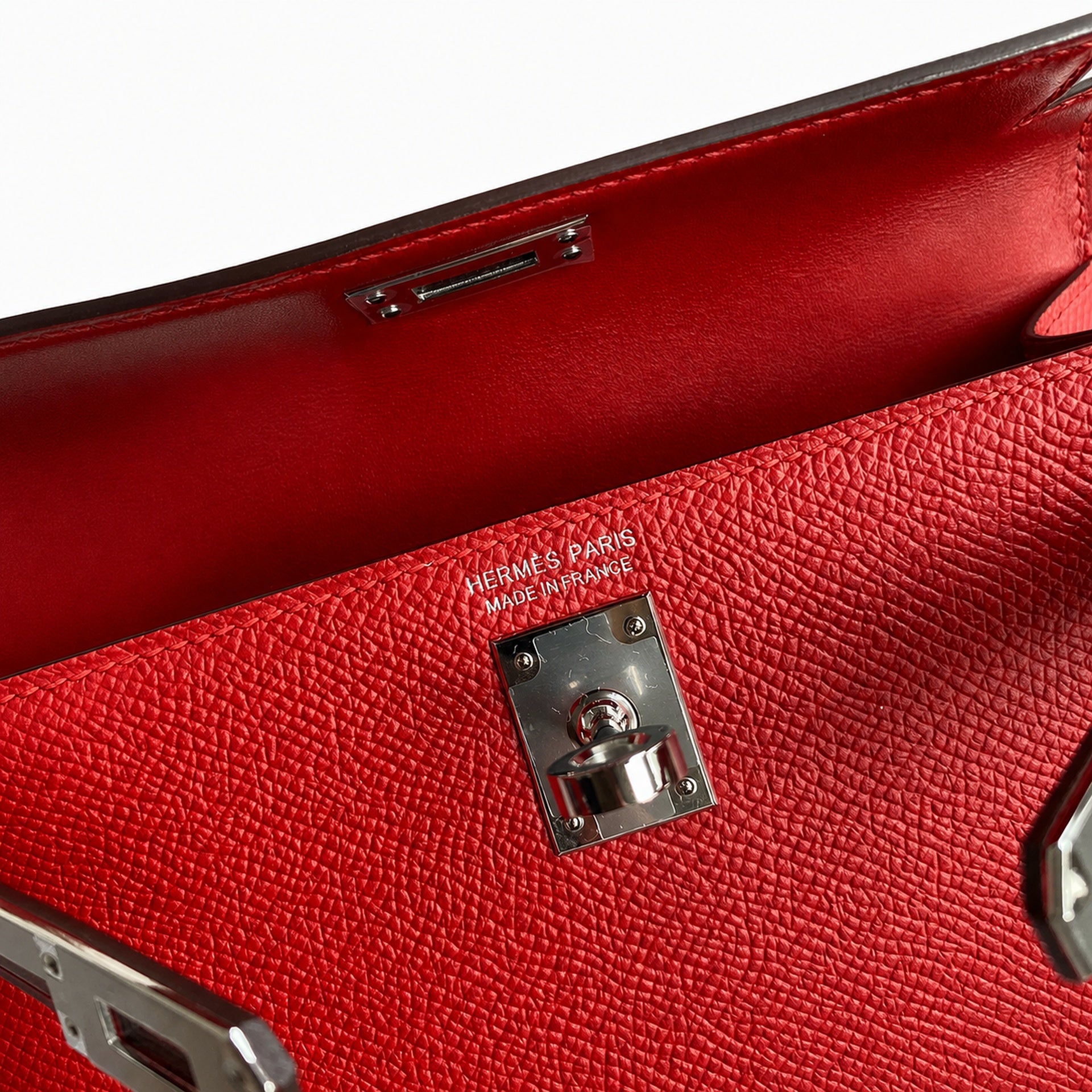 Fully hand-sewn👉Second generation Mini Kelly 19cm imported Epsom leather flag red silver buckle