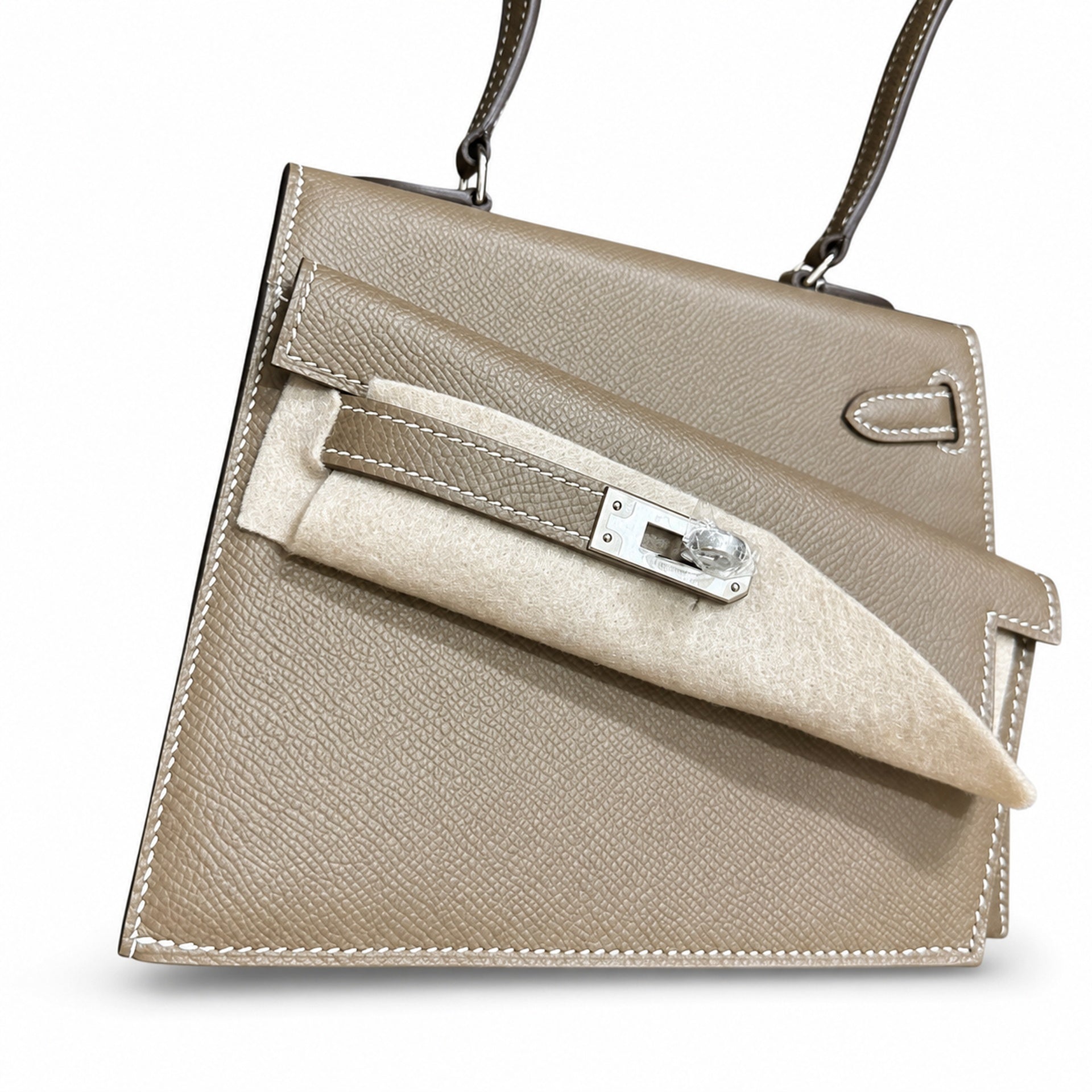 Kelly double-sided Desordre Epsom original palm print leather ck18 elephant gray Etoupe silver buckle PHW top hand sewing