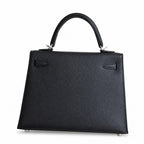 Black, gold and silver buckle, Kelly 25, imported Epsom