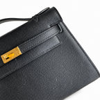 First generation handbag evening bag Kelly 22cm Epsom leather black gold buckle wax thread