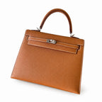 Kelly25cm Epsom original palm print leather ck37 golden brown Gold silver buckle PHW top quality fully hand-sewn Stock