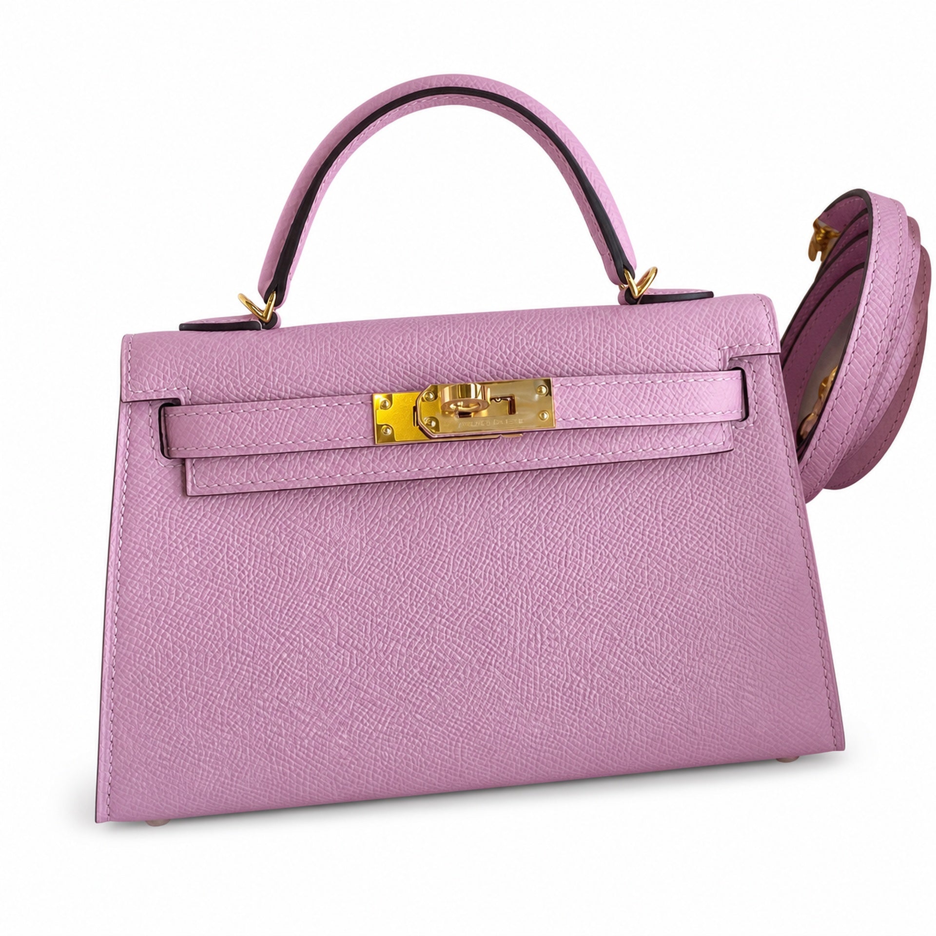Fully hand-sewn👉Second generation Mini Kelly 19cm imported Epsom leather, malva purple, gold buckle