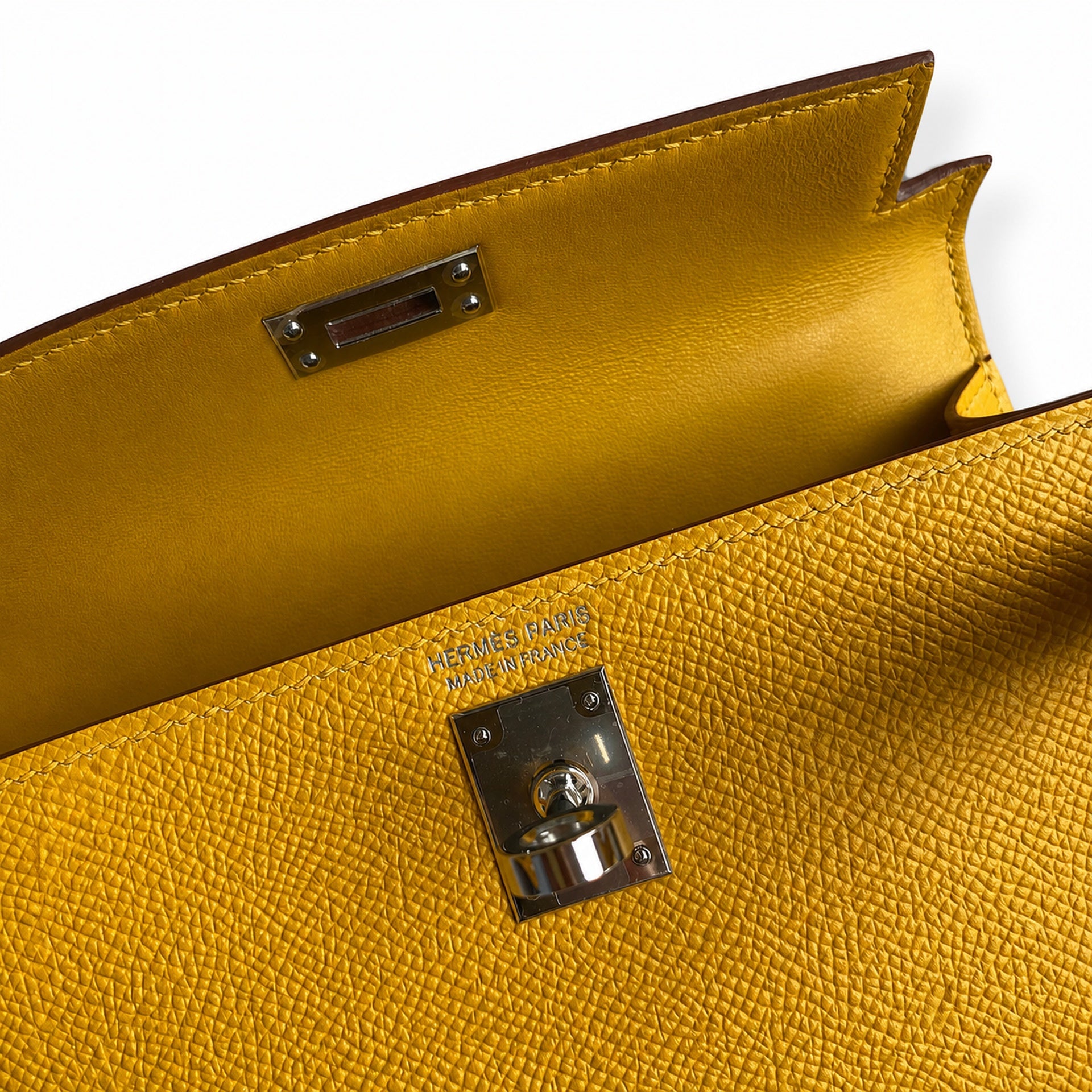 Fully hand-sewn👉Second generation Mini Kelly 19cm imported Epsom leather amber yellow silver buckle