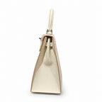 kelly25cm, i2/Nata, Epsom, sliver, all handmade‼ ️Kelly 25cm, cream white, palm print, silver buckle, high-end handmade exclusive customization‼ ️Purely hand-made nails, hand-engraved hardware, fine s