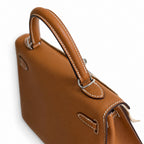 Golden brown, gold and silver buckles, Kelly 25, imported Epsom