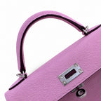 Second generation Mini Kelly 19cm Epsom leather, mallow purple, silver buckle