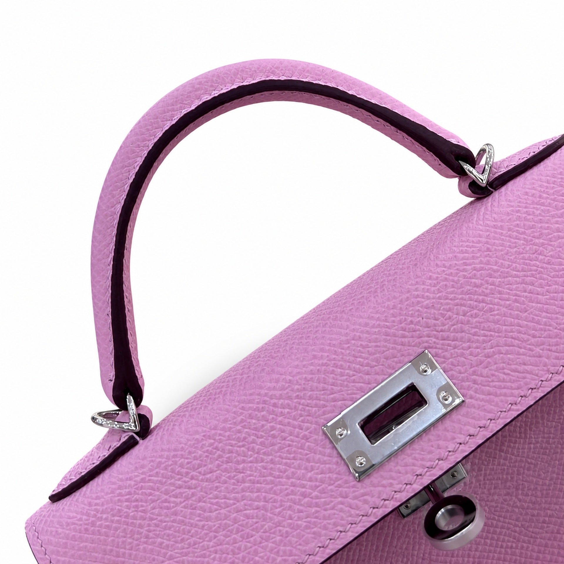 Second generation Mini Kelly 19cm Epsom leather, mallow purple, silver buckle