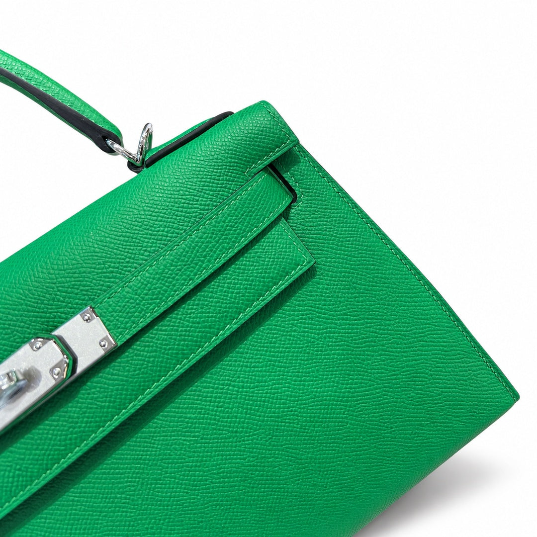 Kelly 25cm/28cm Epsom leather 1K Bombou bamboo green top handcraft! Counter quality!