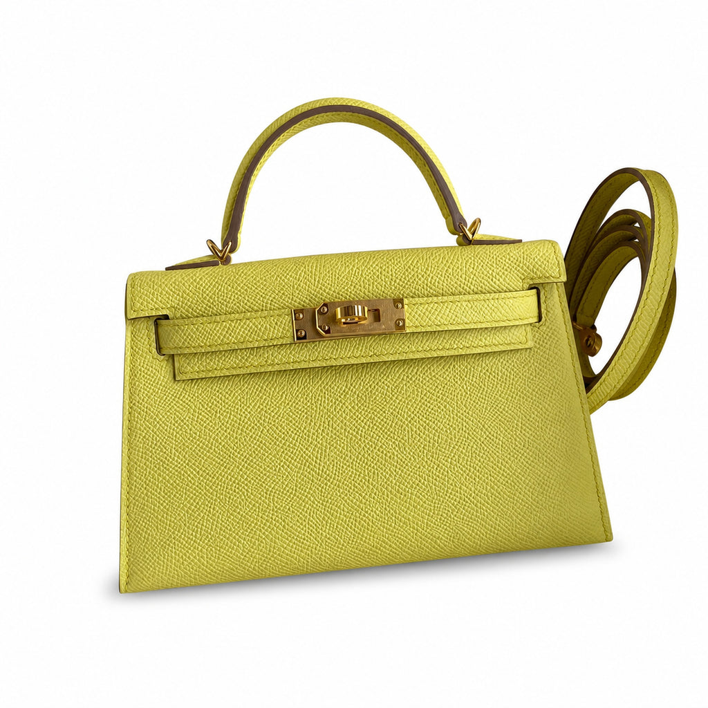 Fully hand-sewn👉Second generation Mini Kelly 19cm imported Epsom leather lemon yellow🍋 gold buckle