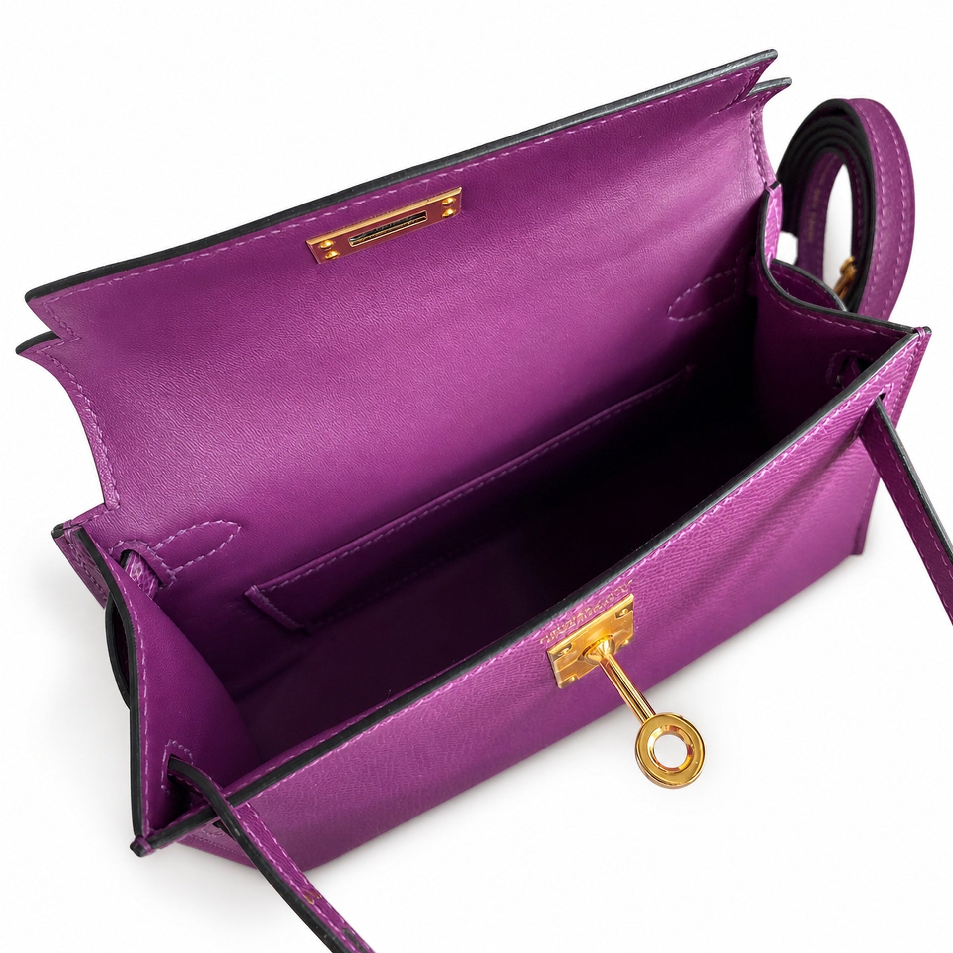 Fully hand-sewn👉Second generation Mini Kelly 19cm imported Epsom leather sea anemone purple gold buckle