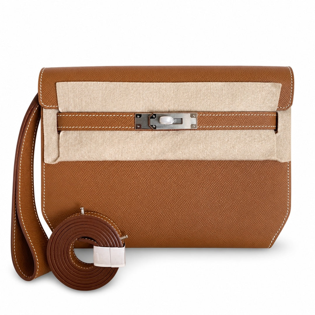 Kelly depeches 25cm epsom gold brown gold buckle silver buckle