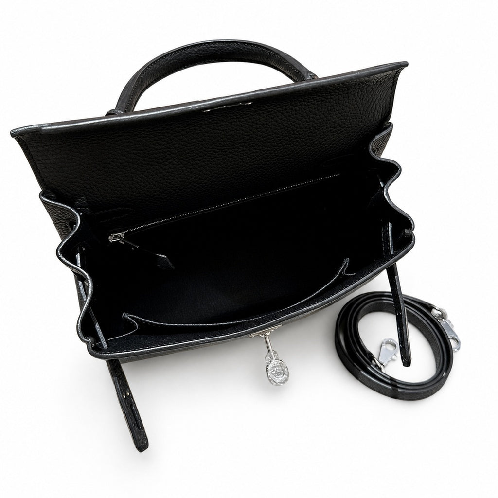 Kelly25cm, ck89/black, togo, silver, all handmade‼ Kelly 25cm, black, calfskin, silver buckle, top hand-stitched wax thread, high-end handmade exclusive customization‼ ️Purely hand-made nails, hand-en