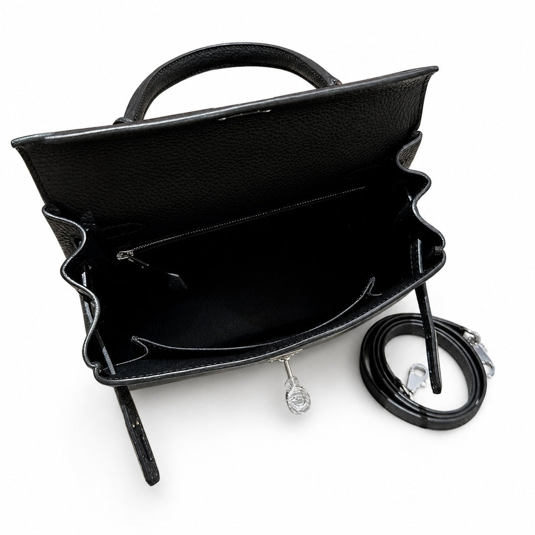 Kelly25cm, ck89/black, togo, silver, all handmade‼ Kelly 25cm, black, calfskin, silver buckle, top hand-stitched wax thread, high-end handmade exclusive customization‼ ️Purely hand-made nails, hand-en