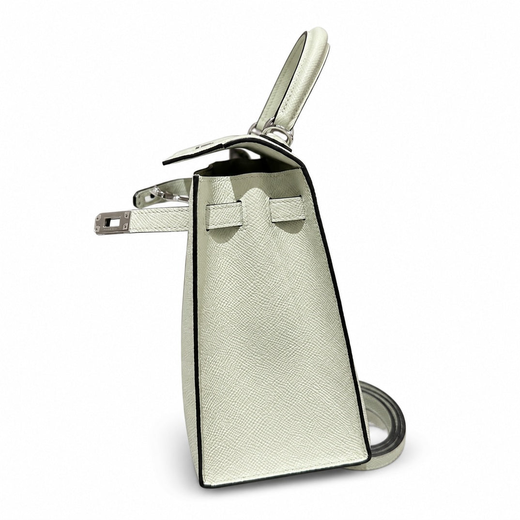 kelly25cm, 0S/Vert Fizz, Epsom, sliver, all handmade‼ ️Kelly 25cm, bubble green, palm print, silver buckle, high-end handmade exclusive customization‼ ️Purely hand-made nails, hand-engraved hardware,