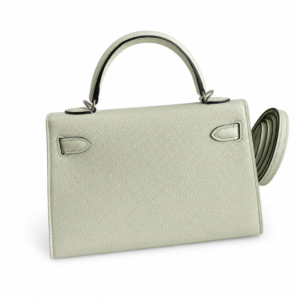 Ready stock: Fully hand-stitched 👉Second generation Mini Kelly 19cm imported Epsom leather bubble green silver buckle
