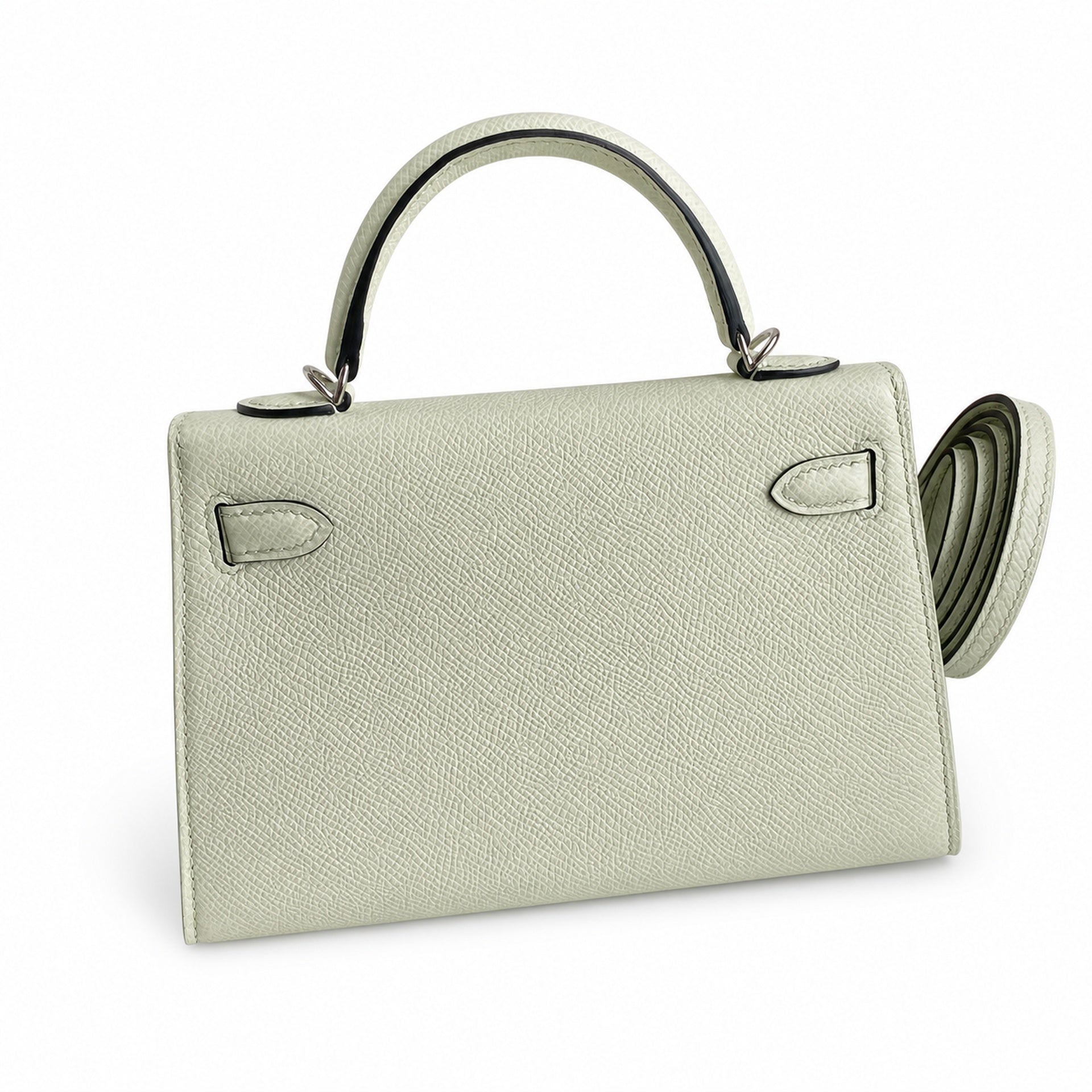 Ready stock: Fully hand-stitched 👉Second generation Mini Kelly 19cm imported Epsom leather bubble green silver buckle