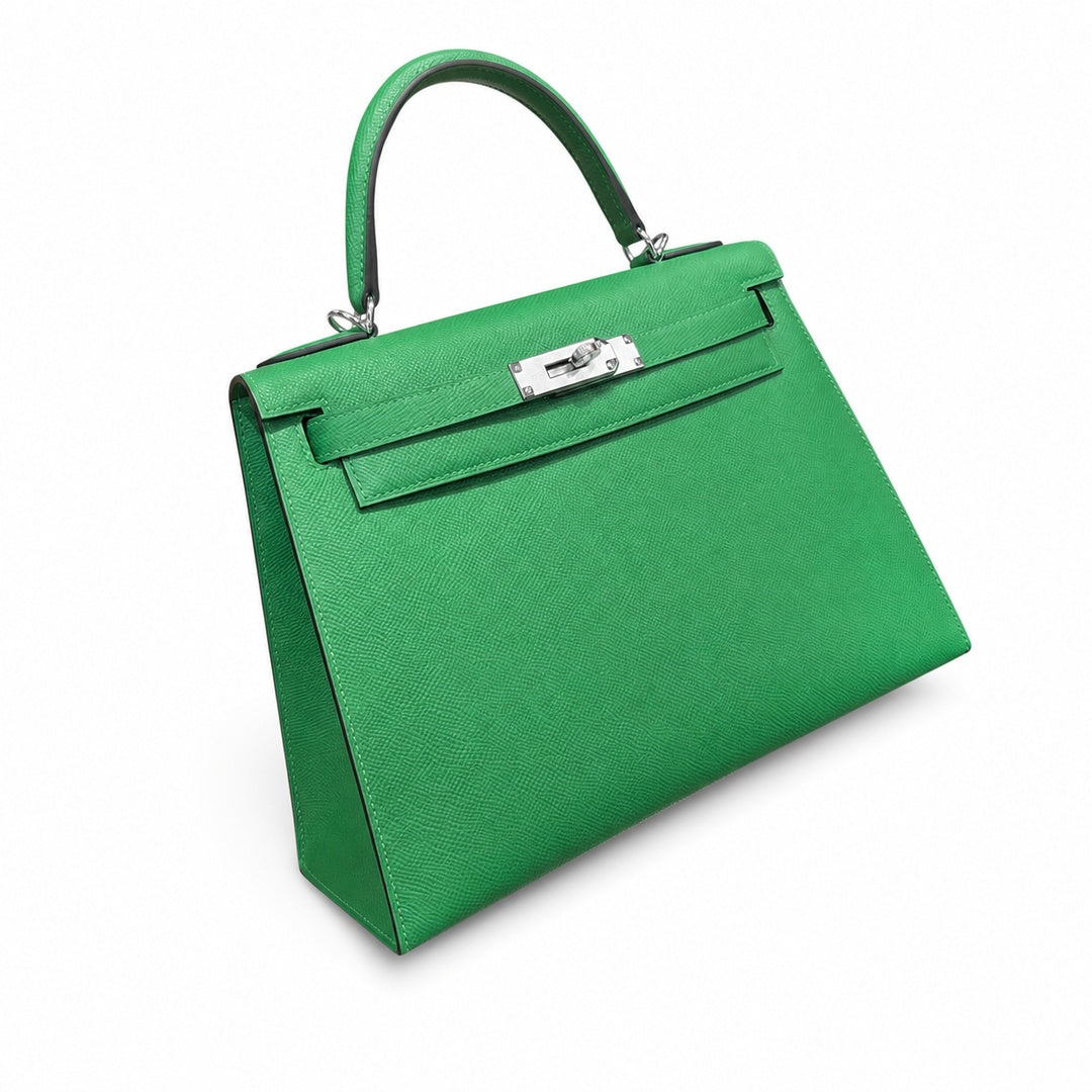 Kelly 25cm/28cm Epsom leather 1K Bombou bamboo green top handcraft! Counter quality!