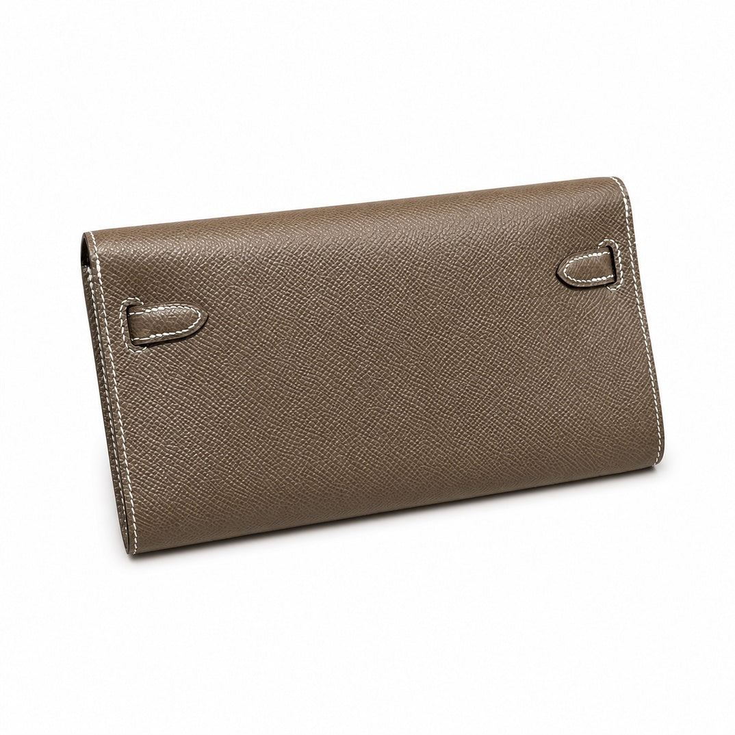 Style: Kelly to go Color: ck18/etoupe Size: 19*11.5*1.5cm Leather: epsom From France Hardware: gold Kelly shoulder crossbody bag, elephant gray, cowhide, gold buckle, high-end handmade exclusive custo