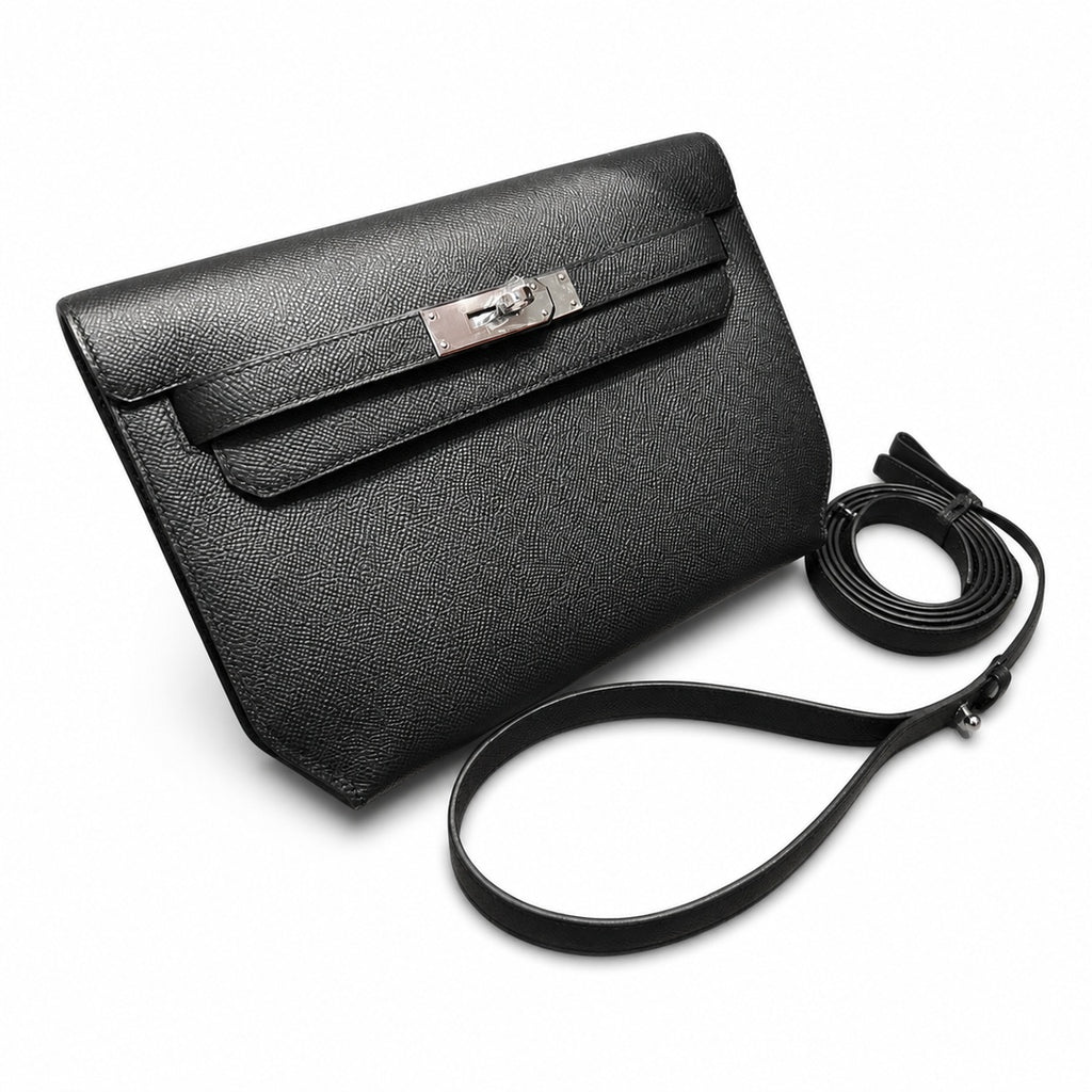 kelly Depeches clutch, Epsom leather 89 Noir black, top-notch craftsmanship! Counter quality!