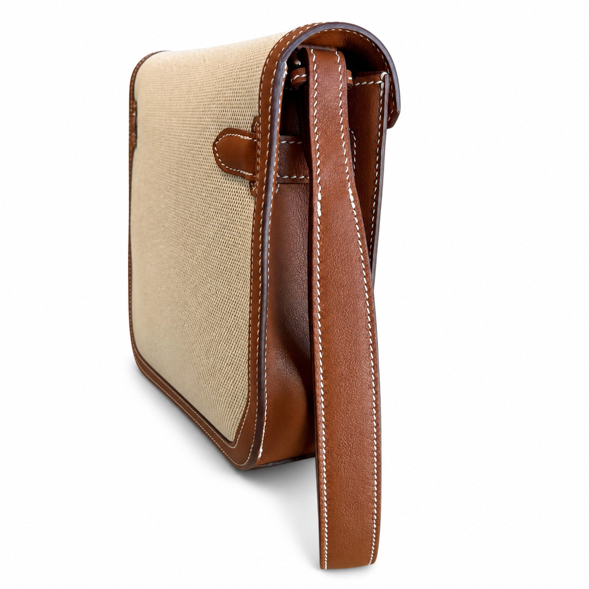 Kelly Depeches 25 clutch, canvas and swift leather (with additional shoulder strap), can be carried cross-body, can be carried by hand or on the wrist, daily needs, seamless switching between business