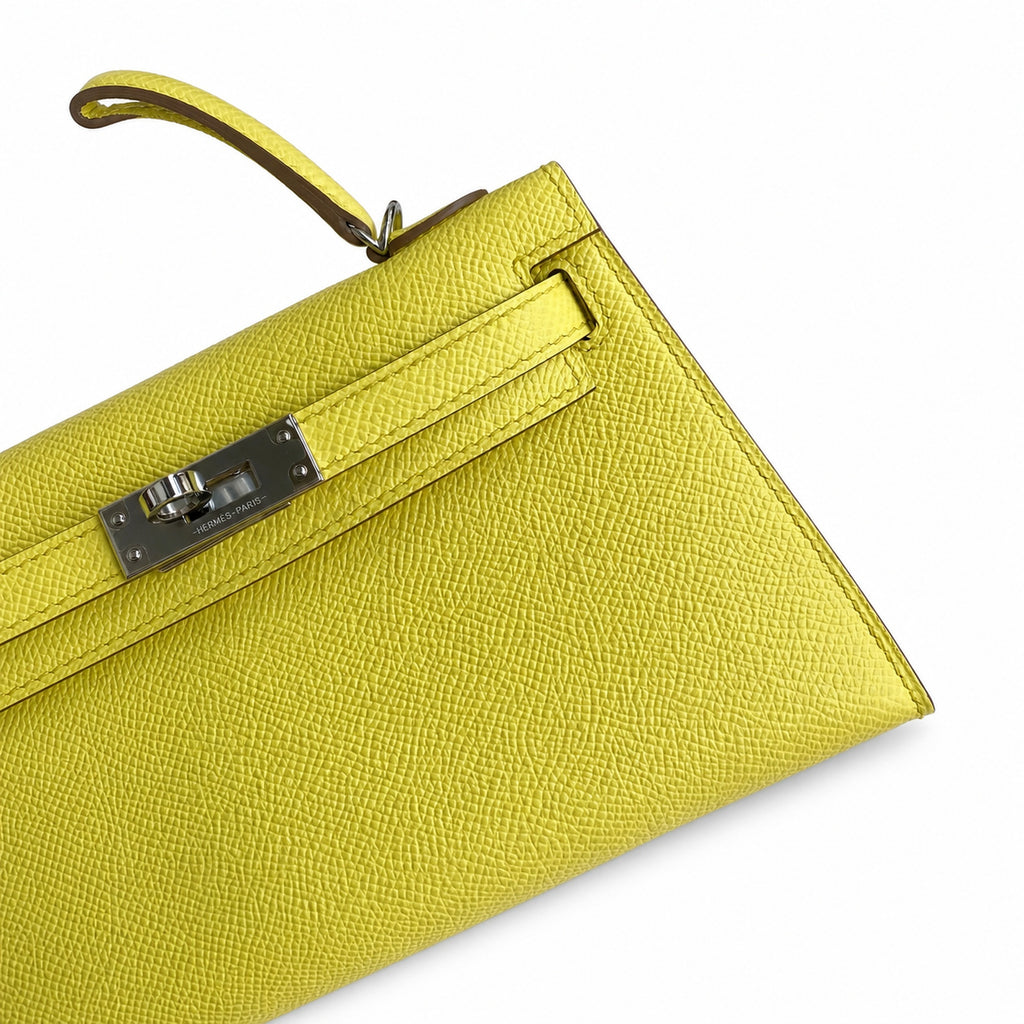 Fully hand-sewn👉Second generation Mini Kelly 19cm imported Epsom leather lemon yellow🍋 silver buckle