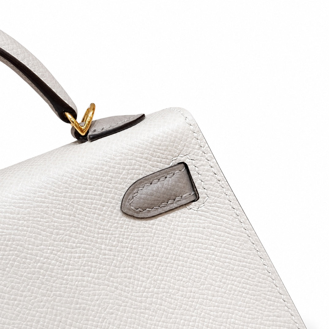 Style: mini kelly Color: ck10/craie/M8/Gris Asphalte Size: 19*12*5.5cm Leather: epsom From France Hardware: gold Mini Kelly second generation, milkshake white and starry sky gray, palm print cowhide i