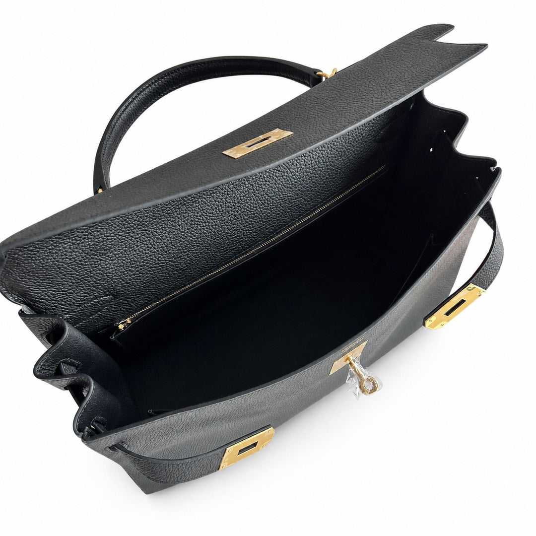Kelly40cm togo original royal calfskin ck89 black top craftsmanship wax thread full stitching gold buckle