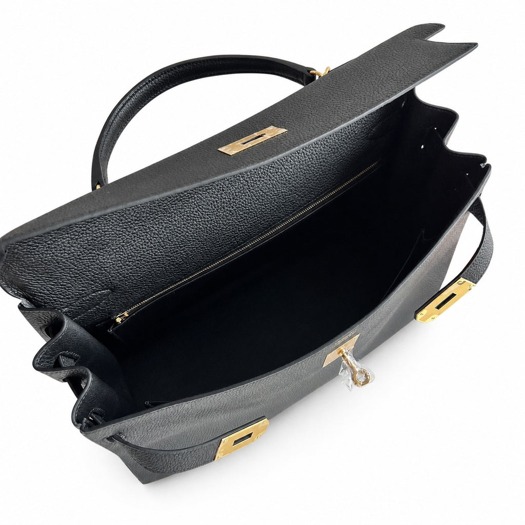 Kelly togo original royal calfskin ck89 black top craftsmanship wax thread full stitching gold buckle
