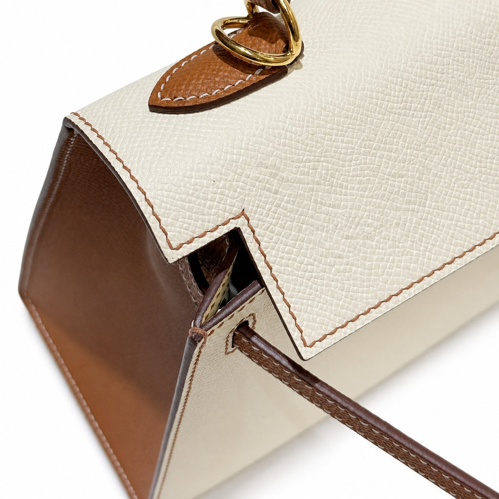 Kelly 25cm color-blocked Epsom leather, classic leather and color matching