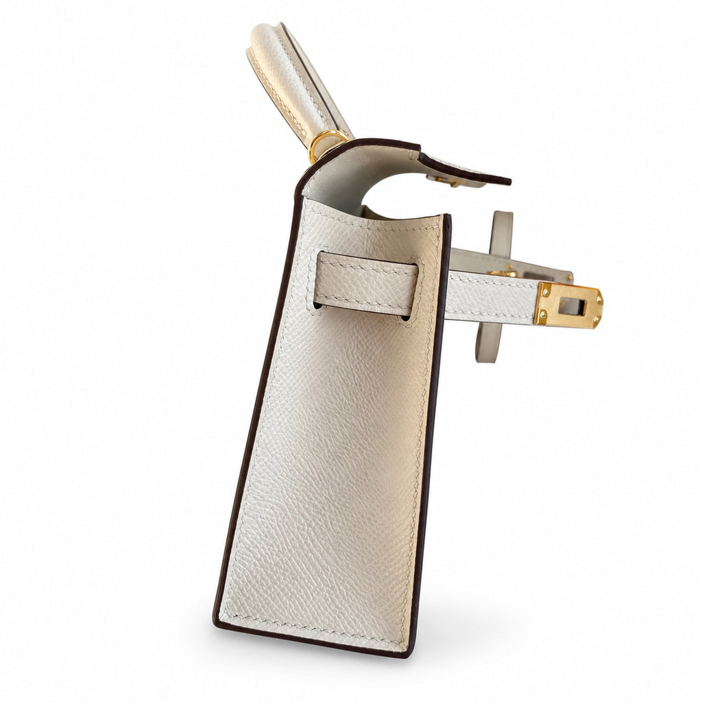 Fully hand-sewn👉Second generation Mini Kelly 19cm imported Epsom leather cream white gold buckle