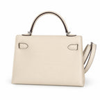 Fully hand-sewn👉Second generation Mini Kelly 19cm imported Epsom leather cream white silver buckle