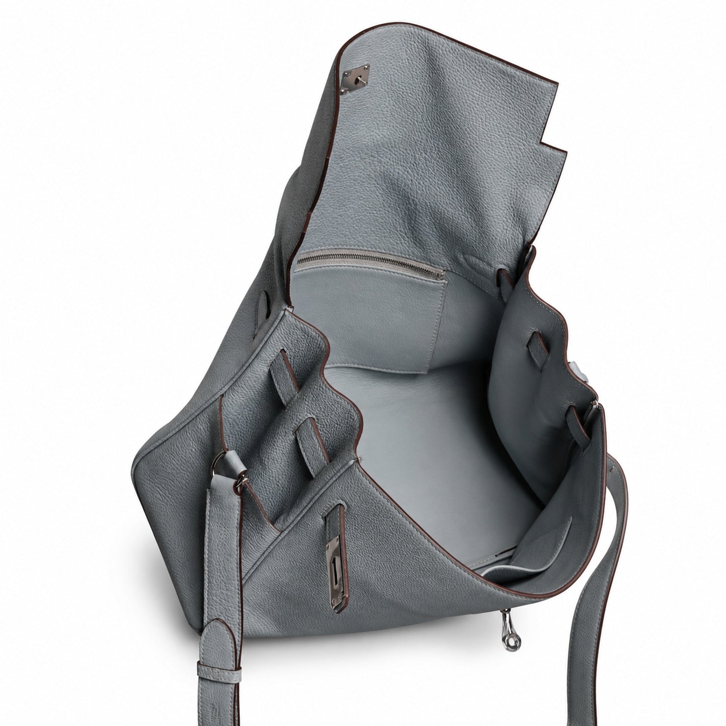 Kelly Messenger messenger bag large size, linen blue Togo leather, 🉑Pre-order Togo calfskin messenger bag. - Flap with swivel hardware - Large internal zip pocket - Internal front pocket - 2 external