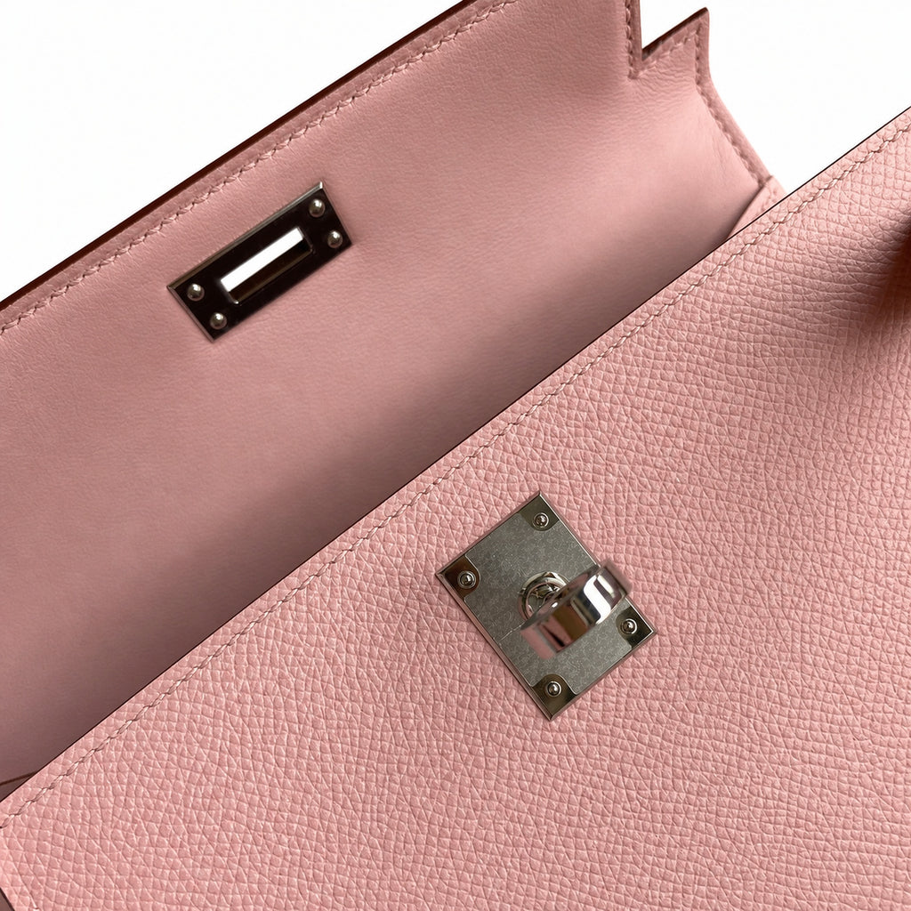 Fully hand-sewn👉Second generation Mini Kelly 19cm imported Epsom leather 3Q pink silver buckle