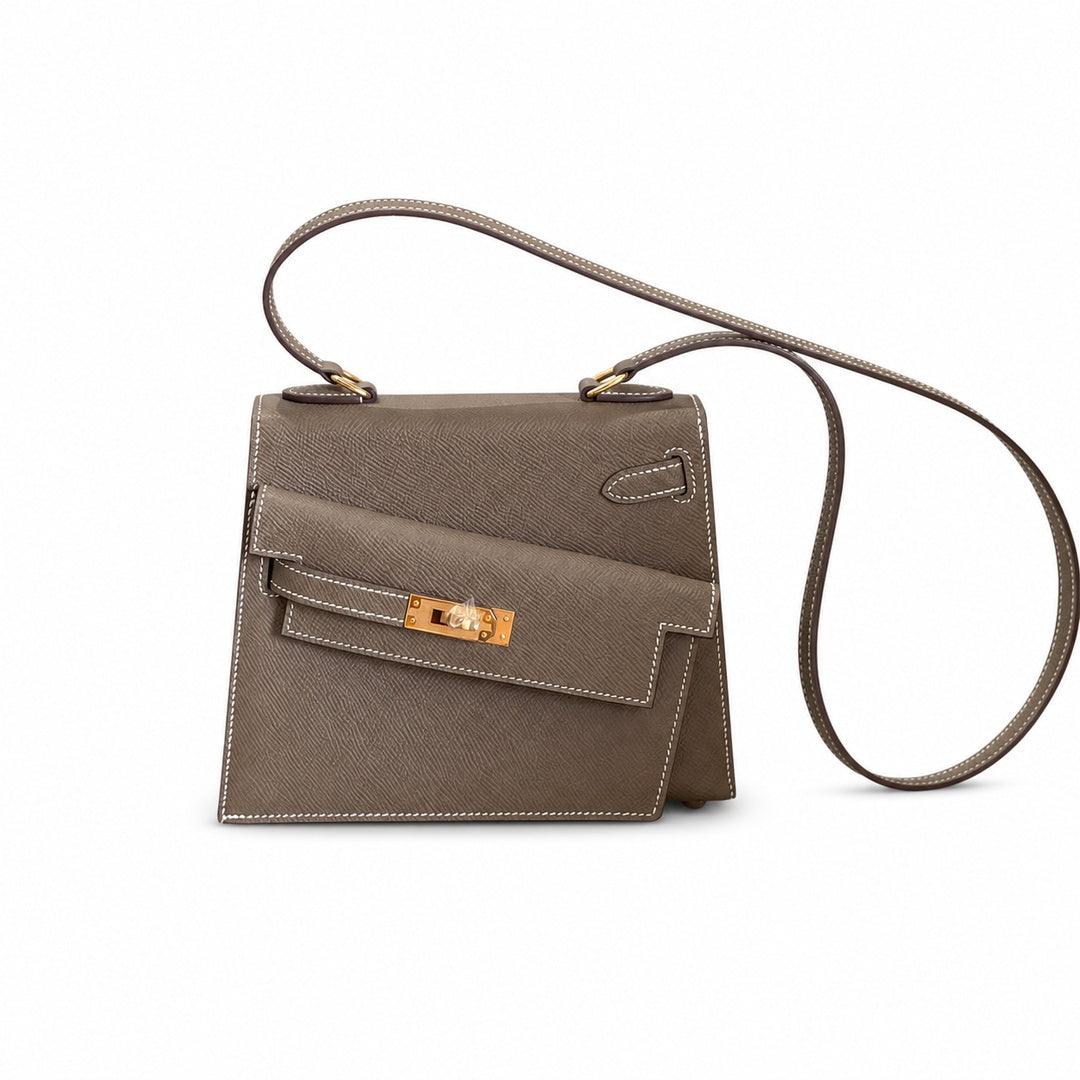 Latest new style 🆕 kelly latest style FW 2022 double-sided kelly epsom leather double-sided irregular design bold change new look more handsome and stylish 18 elephant gray gold buckle