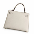 Milkshake white, gold buckle and silver buckle, Kelly 25, imported Epsom