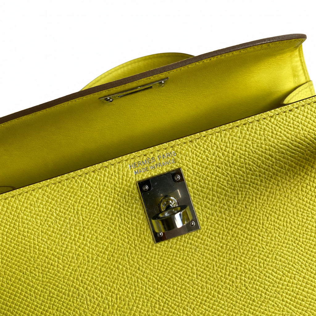 Fully hand-sewn👉Second generation Mini Kelly 19cm imported Epsom leather lemon yellow🍋 silver buckle