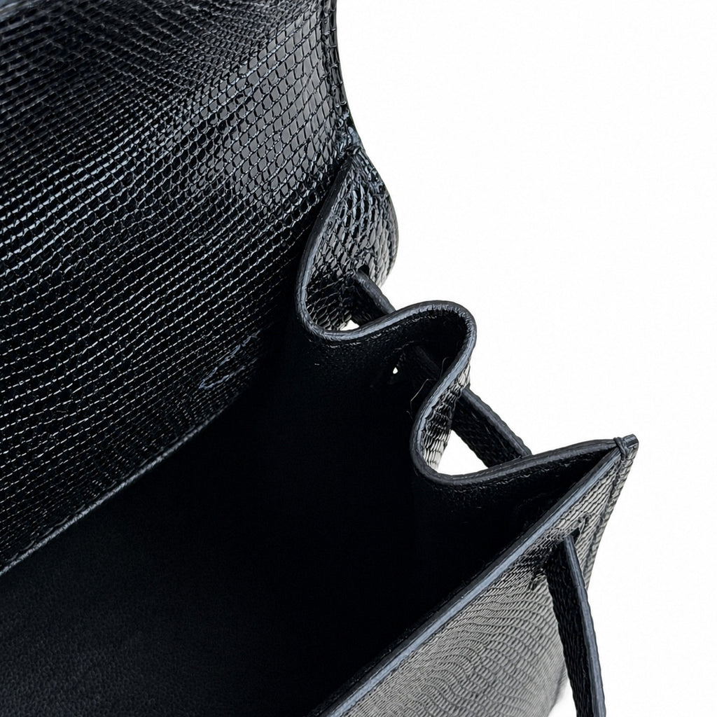 Kelly big ears, black with sapphire blue, original lizard leather, 20cm, completely handmade inside and outside, original hardware, shoulder strap❤️