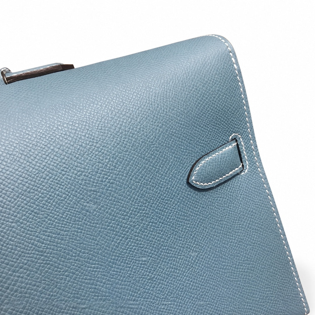 Kelly briefcase 38cm Epsom leather 75 Bleu Jean denim blue top handcraft! Counter quality!