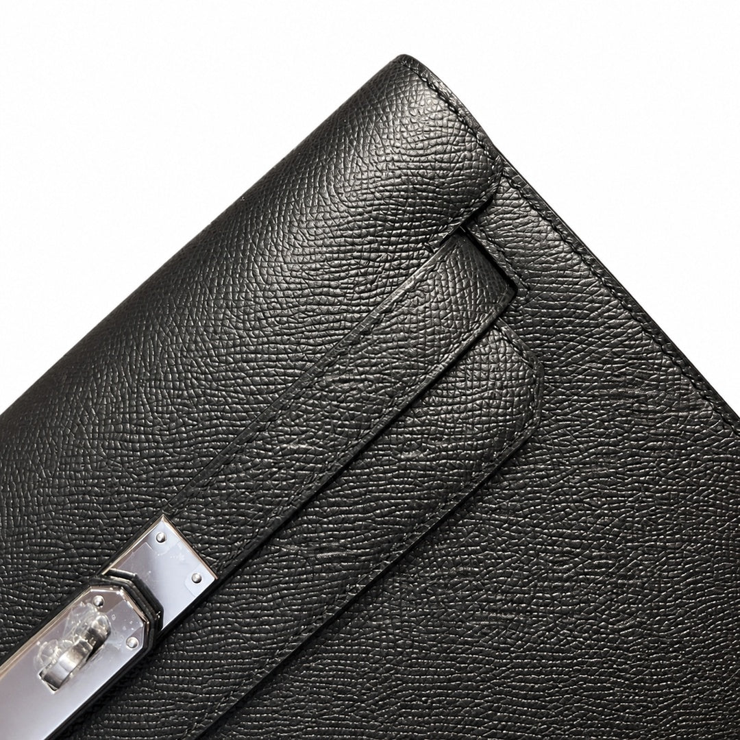kelly Depeches clutch, Epsom leather 89 Noir black, top-notch craftsmanship! Counter quality!