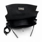 🆕 In stock Kelly Messenger messenger bag for men and women, black silver buckle, imported leather, all-steel hand-waxed thread, the highest cost-effectiveness on the Internet. The classic combination